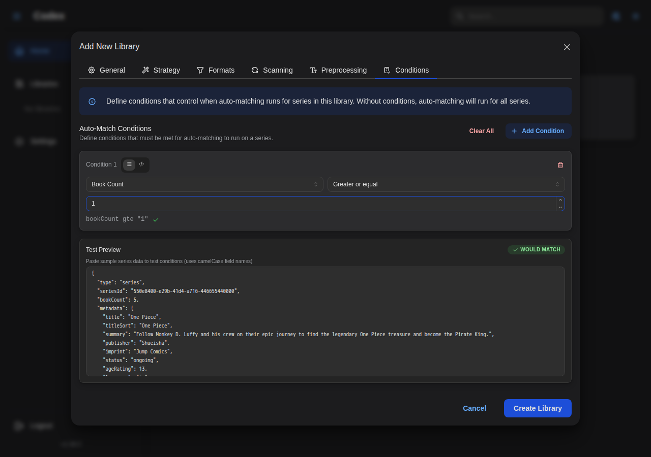 Library Auto-Match Conditions