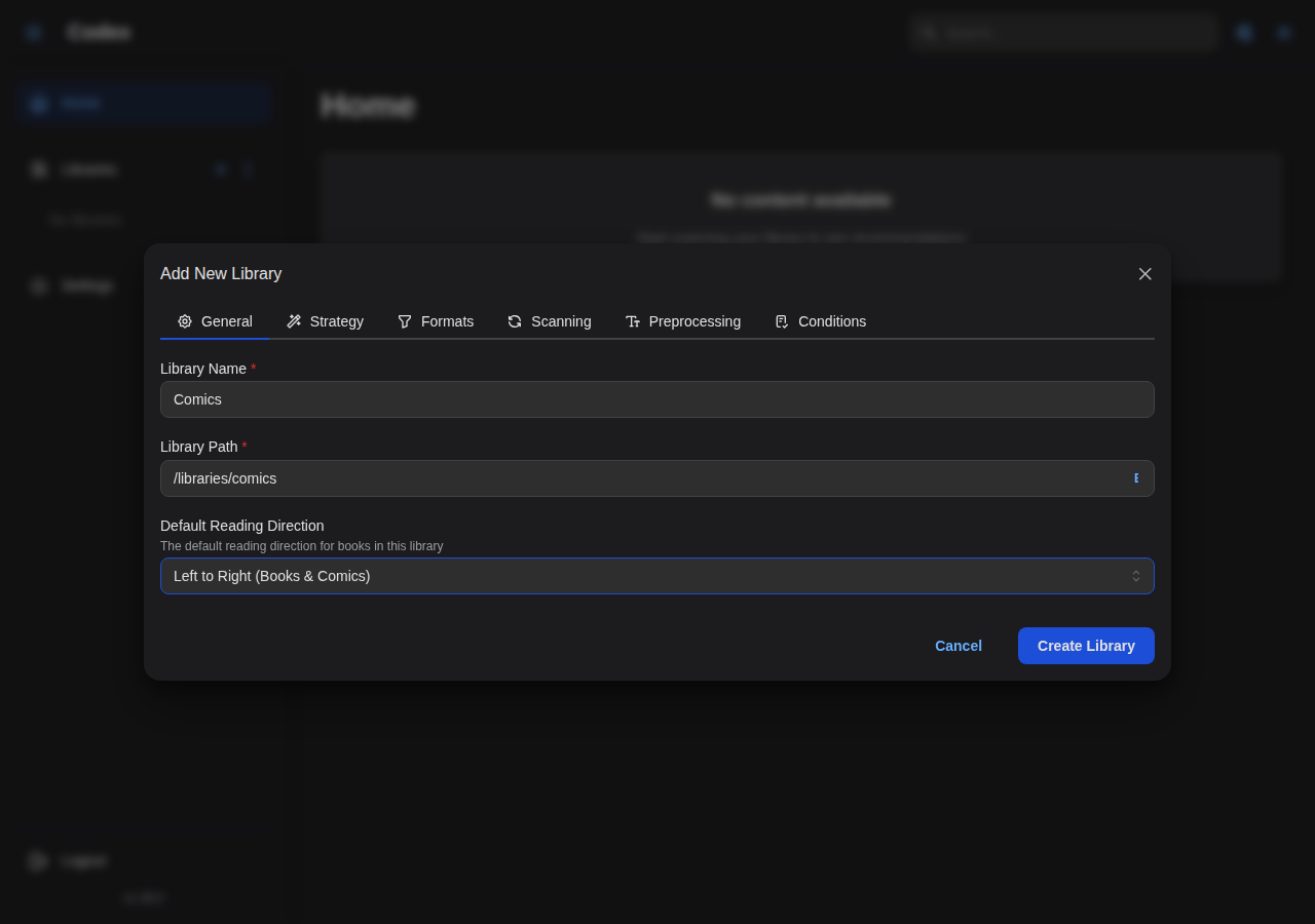 Add Library - General Settings
