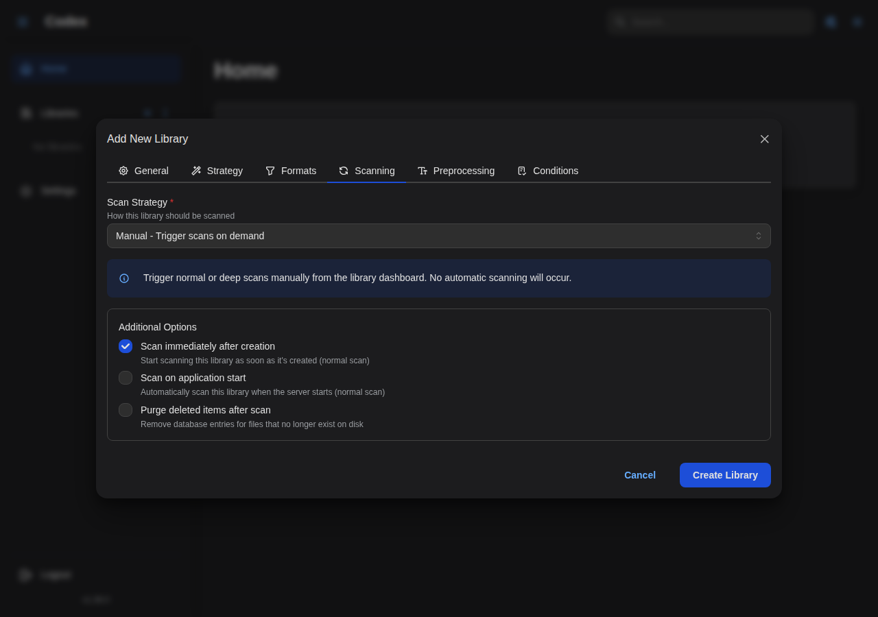 Add Library - Scanning Settings
