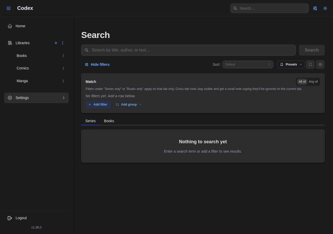 Advanced search empty state