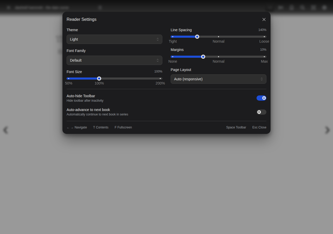 EPUB Reader Settings